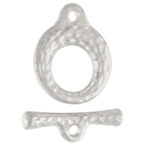 Fermoir T rond martelé 13 mm - Placage Argent fin vieilli x1