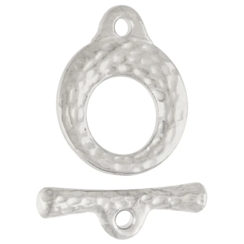 Fermoir T rond martelé 13 mm - Placage Argent fin vieilli x1