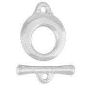 Fermoir T rond martelé 13 mm - Placage Argent fin vieilli x1