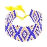 Bracelet tissé en perles motif navajo 28 mm Cobalt/Jaune