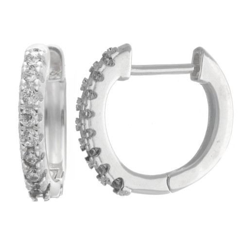 Créoles rondes fines 14 mm avec oxydes de Zirconium - Placage Argent fin x2