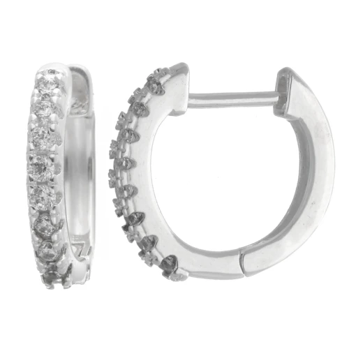 Créoles rondes fines 14 mm avec oxydes de Zirconium - Placage Argent fin x2