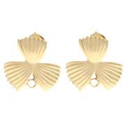 Doré Or Fin - Or 24K - 999/1000 - Clous d'oreilles fleur strié 18x19.5 mm avec anneau fermé - Doré à l'or fin x2 Clous d'oreilles fleur strié 18x19.5 mm avec anneau fermé - Doré à l'or fin x2