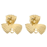 Clous d'oreilles fleur strié 18x19.5 mm avec anneau fermé - Doré à l'or fin x2