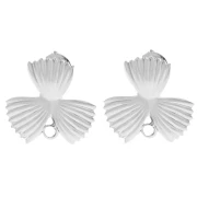 Clous d'oreilles fleur strié 18x19.5 mm avec anneau fermé - Placage Argent fin x2