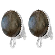 Clips d'oreilles pour cabochon ovale 10x8 mm avec anneau ouvert - Argent 925 x2