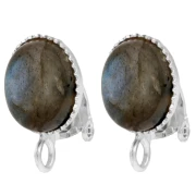 Clips d'oreilles pour cabochon ovale 10x8 mm avec anneau ouvert - Argent 925 x2