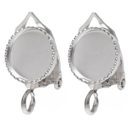Clips d'oreilles pour cabochon rond 8 mm avec anneau ouvert - Argent 925 x2