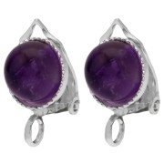 Clips d'oreilles pour cabochon rond 8 mm avec anneau ouvert - Argent 925 x2