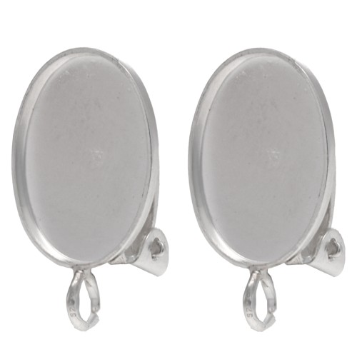 Clips d'oreilles pour cabochon ovale 14x10 mm avec anneau ouvert - Argent 925 x2