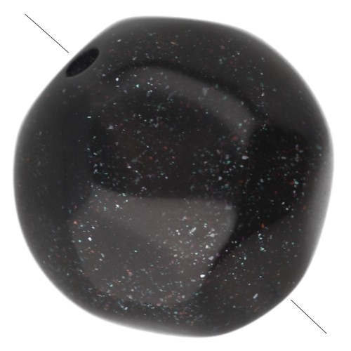 Perles rondes irrégulières facettées 10 mm résine opaque - Noir pailleté x6