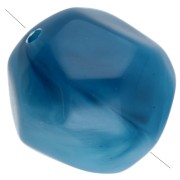 Perles rondes irrégulières facettées 12mm résine translucide Bleu Marbré blanc x4
