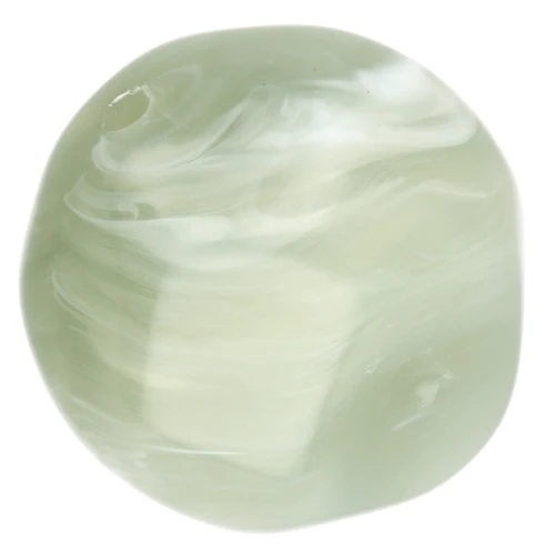 Perle ronde irrégulière facettée 14 mm résine translucide - Vert sauge marbré