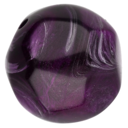 Perle ronde irrégulière facettée 14 mm résine translucide - Aubergine marbré
