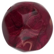 Perles rondes irrégulières facettées 14 mm en résine opaque - Bordeaux marbré x1