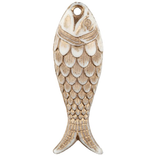 Pendentif poisson 27x9 mm en résine - Ivoire Doré x1