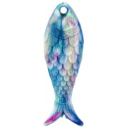Pendentif poisson 27x9 mm en résine - Marbré Bleu - Mangenta - Vert fluo x1