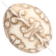 Perle olive 14x11 mm en résine opaque - décor baroque - Ivoire - Doré x1