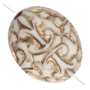 Perles olive 10x8 mm en résine opaque - décor baroque - Ivoire - Doré x4