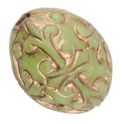 Perles olive 10x8 mm en résine opaque - décor baroque - Vert - Doré x4