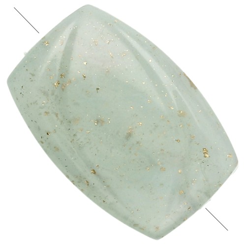 Perle rectangle strié 25x17 mm en résine - Vert de gris pailleté doré x1