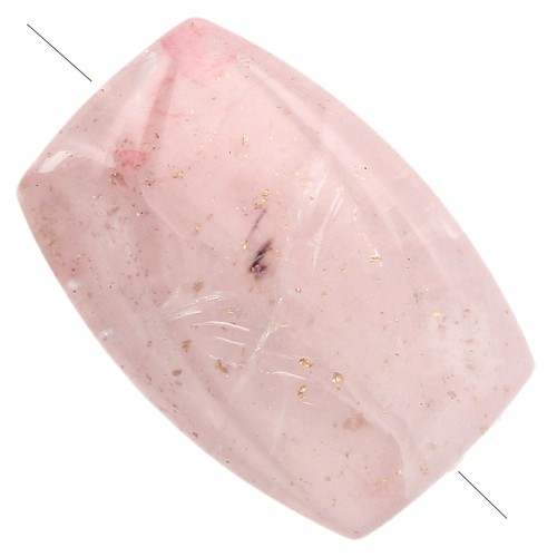 Perle rectangle strié 25x17 mm en résine - Rose pâle pailleté doré x1