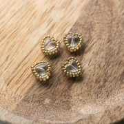 Perles cœur 10 mm avec mini boules en résine transparente - Crystal - Doré x4