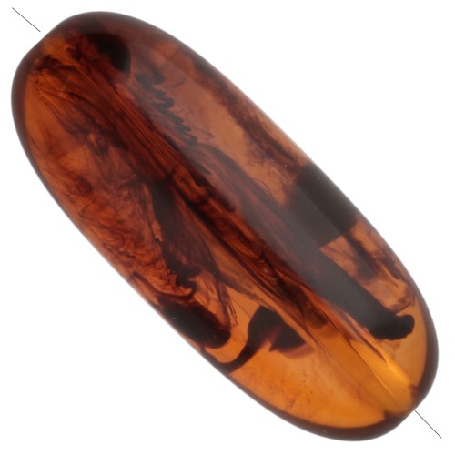 Perle olive 34x14 mm en résine translucide - Ambre marbré x1