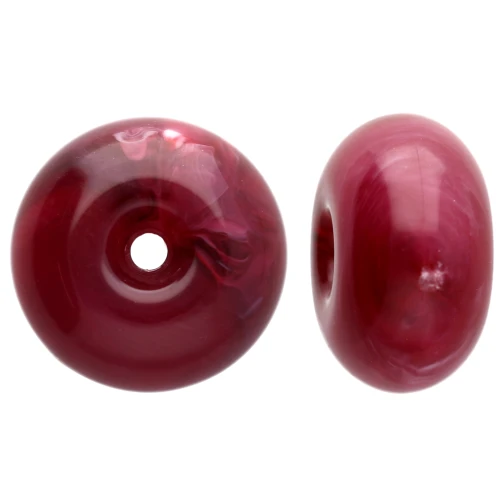 Perles rondelles 12x7 mm en résine opaque - Grenat marbré x6