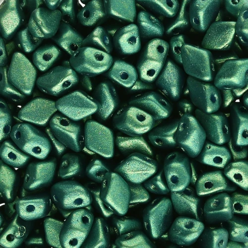 Perles en verre Mini Gemduo 2 trous 6x4 mm - Gold Shine Dark Green x5g
