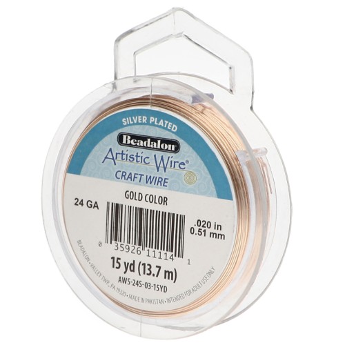 Fil de cuivre Artistic Wire 0.51 mm - Plaqué Argent Doré anti-ternissement x13.7m