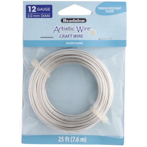 Fil de cuivre rond 2.1 mm Artistic Wire anti-ternissement - Argenté x7.6m