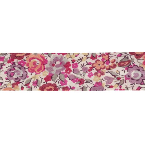 Biais en tissu Liberty - Emma and Georgina - Blanc - Rose - Violet x1m