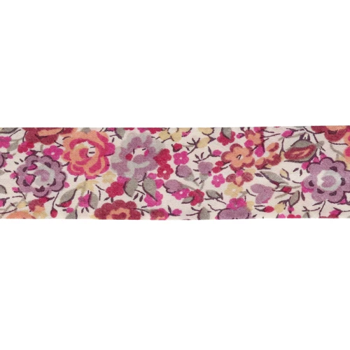 Biais en tissu Liberty - Emma and Georgina - Blanc - Rose - Violet x1m