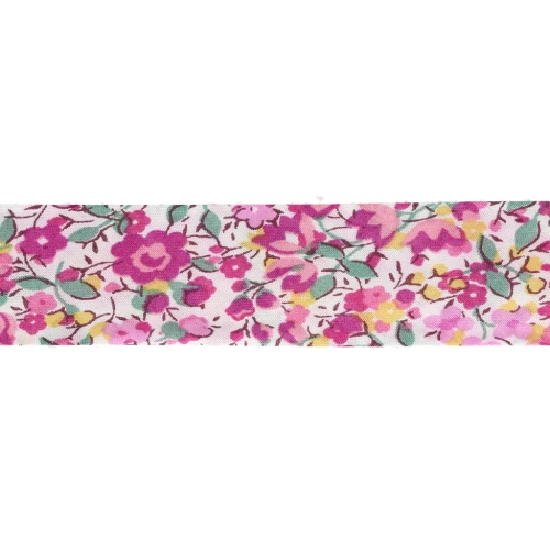 Biais en tissu Liberty - Emma and Georgina - Blanc - Fuchsia - Vert x1m