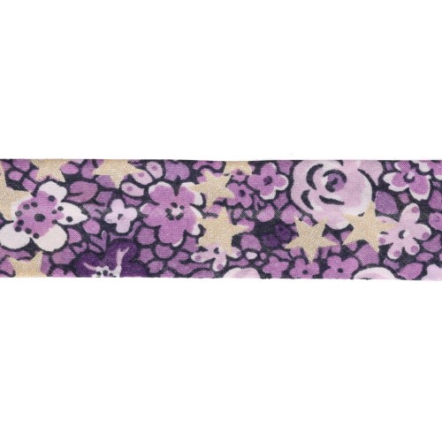 Biais en tissu Liberty - Emma and Georgina - Violet - Lilas x1m
