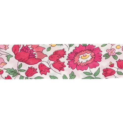 Biais en tissu Liberty - D'anjo - Blanc - Cerise - Vert x1m