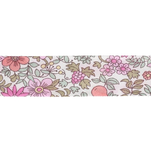 Biais en tissu Liberty - Fruit punch - Blanc - Rose - Vert pastel x1m
