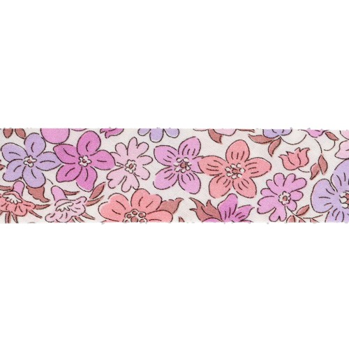 Biais en tissu Liberty - Organic - Crème - Vieux Rose - Mauve x1m
