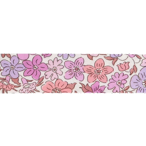 Biais en tissu Liberty - Organic - Crème - Vieux Rose - Mauve x1m