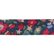 Biais en tissu Liberty - Christmas Betsy - Bleu nuit - Rouge - Doré x1m