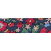 Biais en tissu Liberty - Christmas Betsy - Bleu nuit - Rouge - Doré x1m