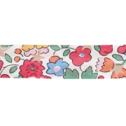 Biais en tissu Liberty - Christmas Betsy - Blanc - Rouge - Doré x1m
