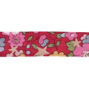 Biais en tissu Liberty - Christmas Betsy - Rouge - Rose - Doré x1m