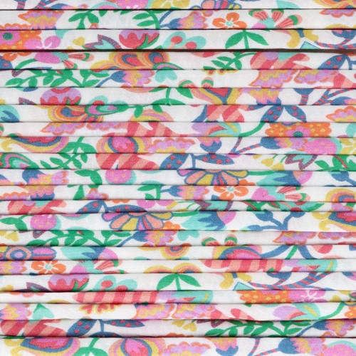 Cordon en tissu Liberty - Phoebe - Vert - Orange - Rose x1m