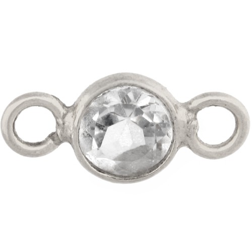 Intercalaire rond facetté 4.5 mm avec pierre gemme - Argent 925 - Cristal de roche