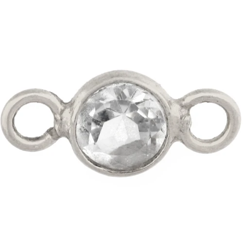 Intercalaire rond facetté 4.5 mm avec pierre gemme - Argent 925 - Cristal de roche