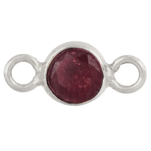 Intercalaire rond facetté 4.5 mm avec pierre gemme - Argent 925 - imitation Rubis x1