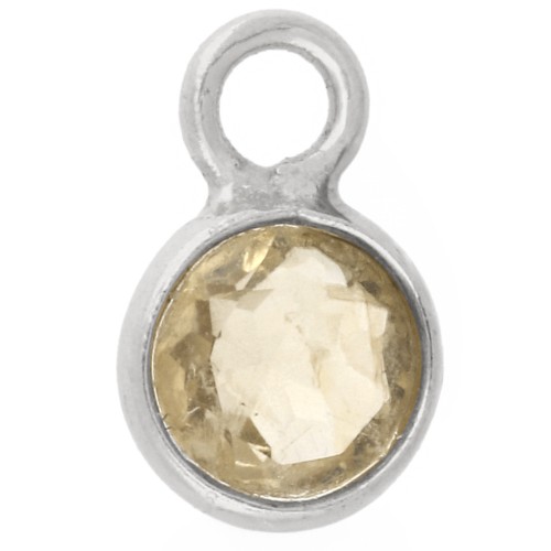 Breloque ronde facettée 4.5 mm avec pierre gemme - Argent 925 - Citrine x1