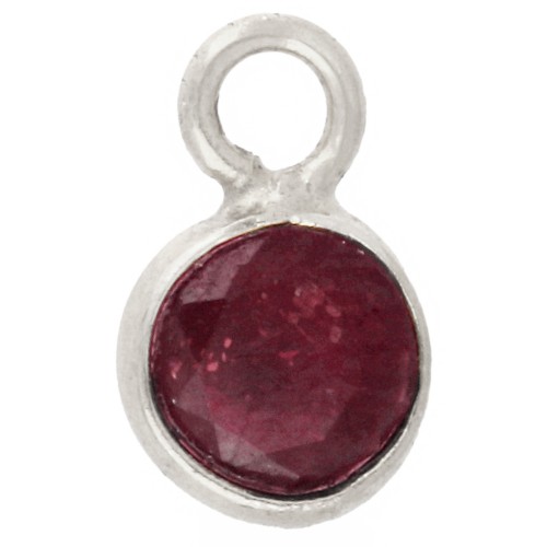 Breloque ronde facettée 4.5 mm pierre gemme - Argent 925 - imitation Rubis